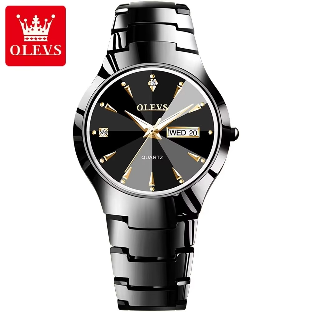 OLEVS 8697 Stainless Steel Original Men's Watch Waterproof Luminous Hands Calendar Gold Quartz