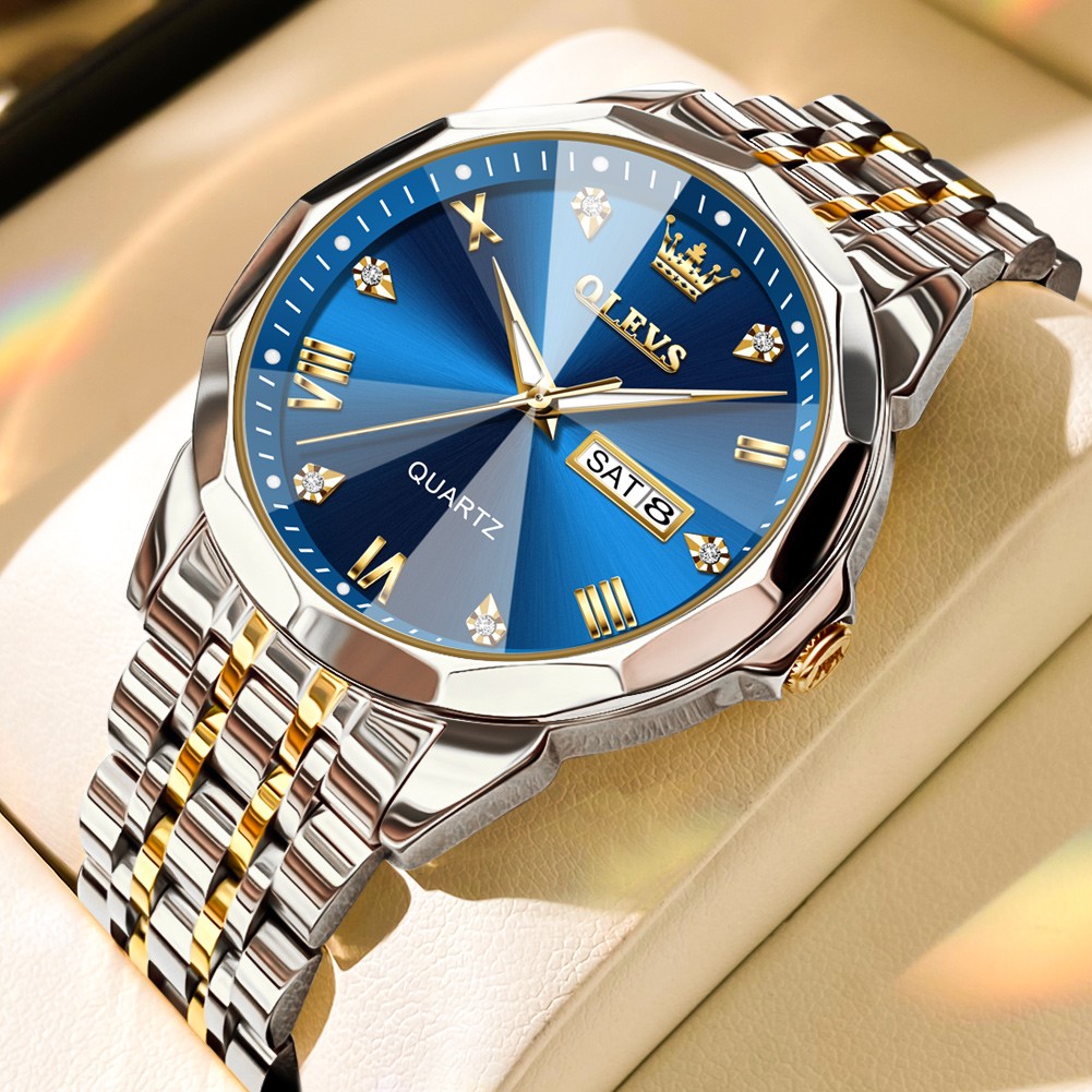 OLEVS 9931 Quartz Watch for Men Solid Stainless Steel Strap Rhombus Design Fashion Business Wristwatch Men's Waterproof Watches