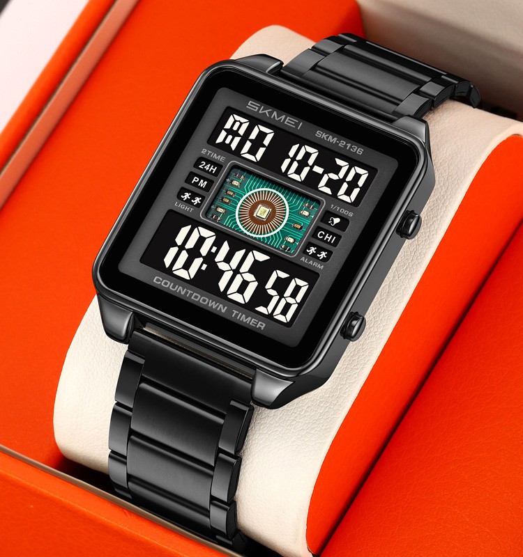 SKMEI 2136 Black Digital Watch sports electronic display Stainless Steel watch