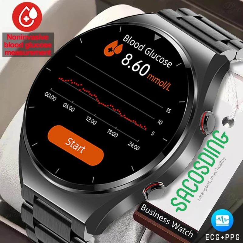 2024 New Noninvasive Blood Gloucose ECG+PPG Smart Watch Men Heart Rate Blood Oxygen Health Smartwatch IP67 Waterproof Sport Watch