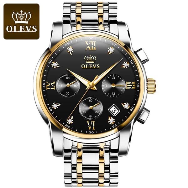 OLEVS 2858 Stainless Steel Strap Quartz Watches for Men Multifunctional Three-eye Dial Business Waterproof Men Wristwatch