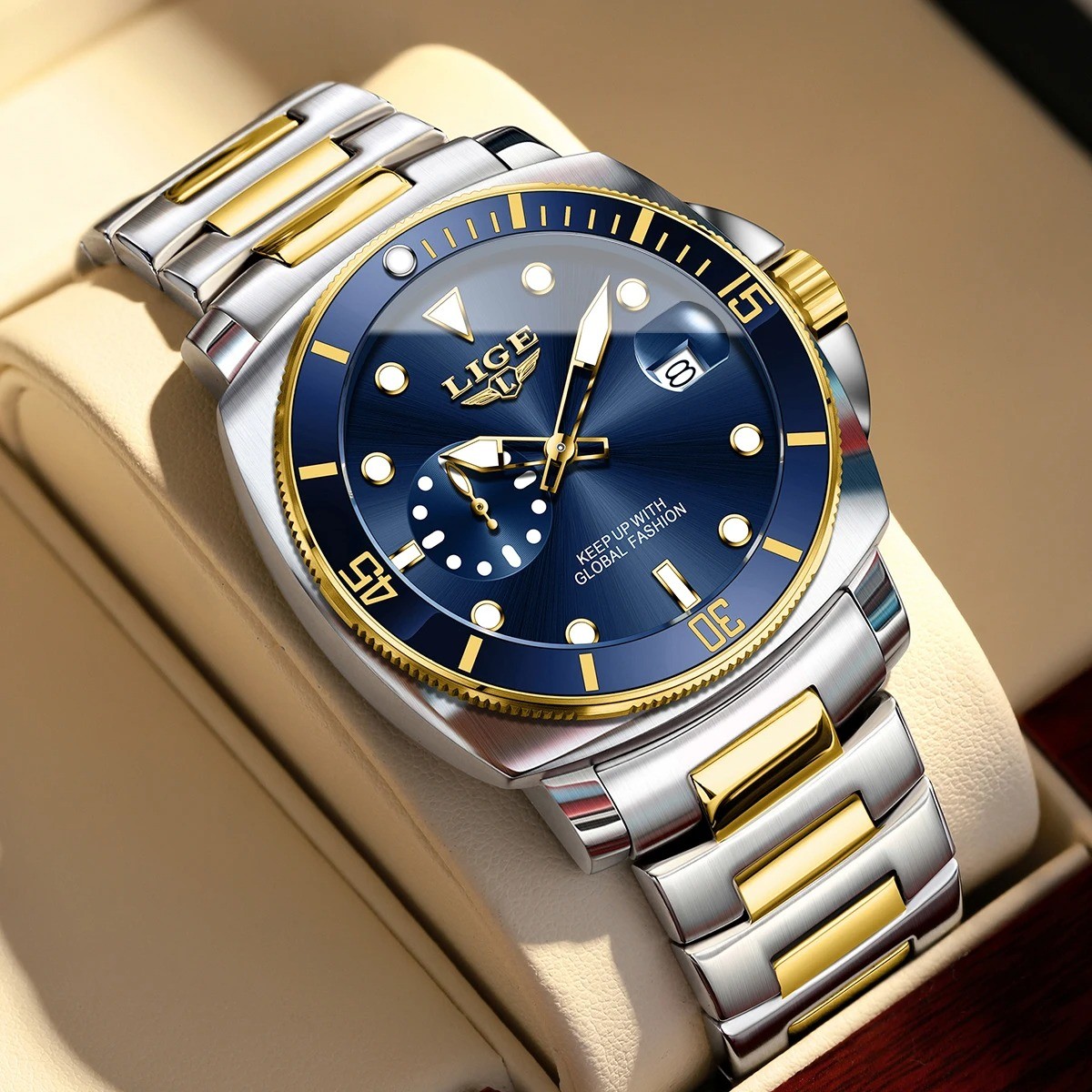 LIGE 89287 Blue Luxury Men's Quartz Watch 30M Waterproof Luminous Stainless Steel Business Casual Wristwatch