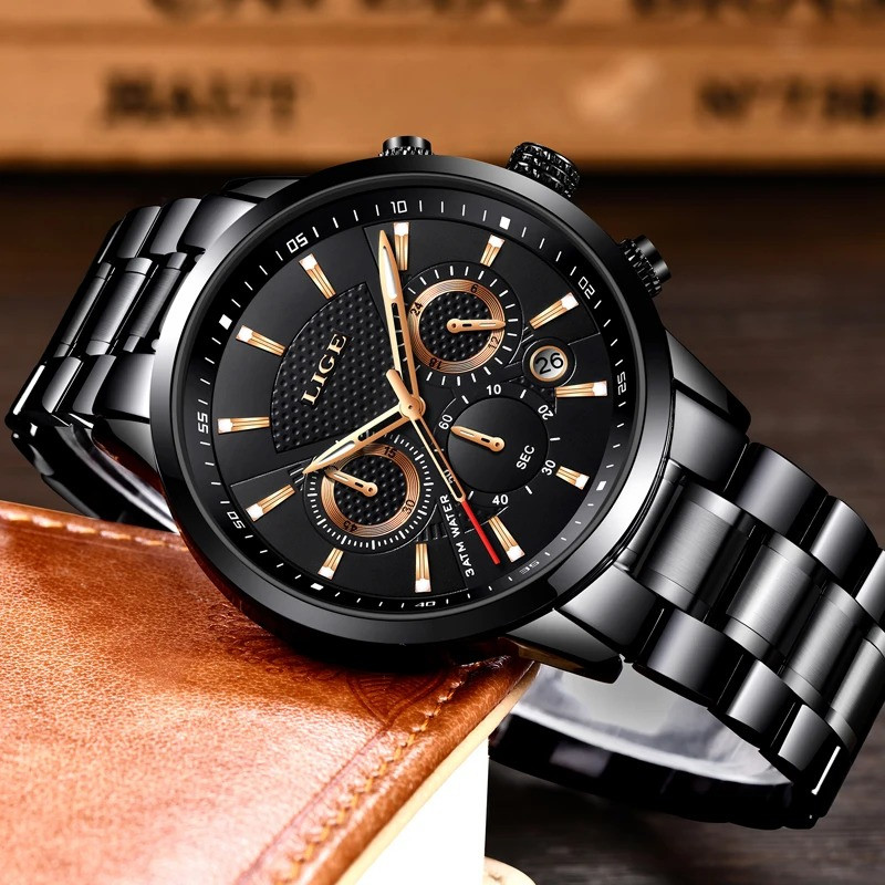 LIGE 9866B Mens Watches Top Luxury Brand Business Quartz Watch Men Military Sports Waterproof Dress Wristwatch