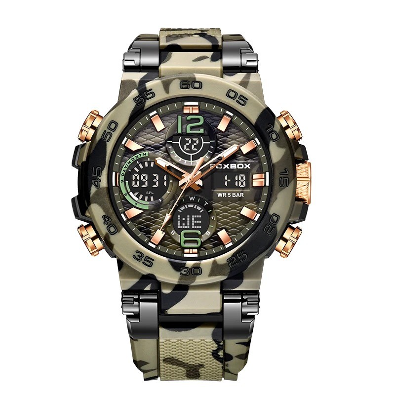 FOXBOX Outdoor Military Watch Men Fashion Camouflage Silicone Digital Watch