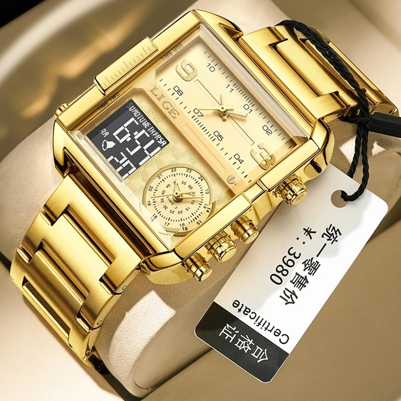 LIGE-8925 Gold Men's Luxury Dual Display Watch