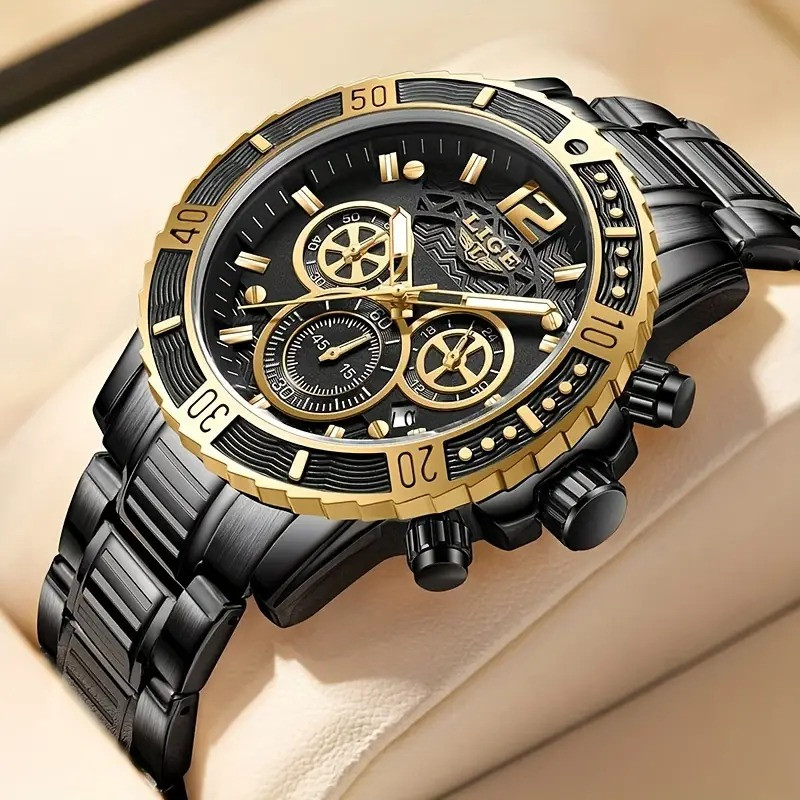 LIGE 8990E Mens Watches Top Luxury Brand Waterproof Sport Wrist Watch Chronograph Quartz Military Genuine Full Steel Relogio Masculino