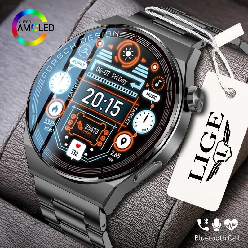 LIGE New Smart Watch Men Bluetooth Call HD Screen Always Display Time Fitness Bracelet Waterproof Stainless Steel Smartwatch Men